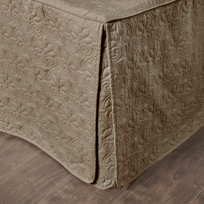Quebec 3 Piece Split Corner Pleated Quilted Bedspread - Khaki