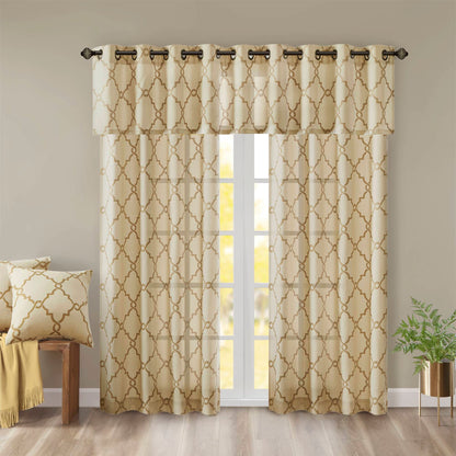 Saratoga Fretwork Print Grommet Top Window Valance - Beige/Gold