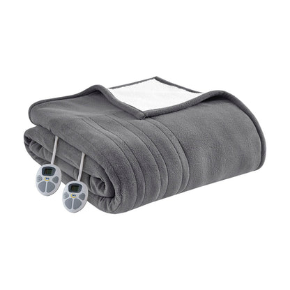 Fleece to Sherpa Heated Blanket - Dark Grey