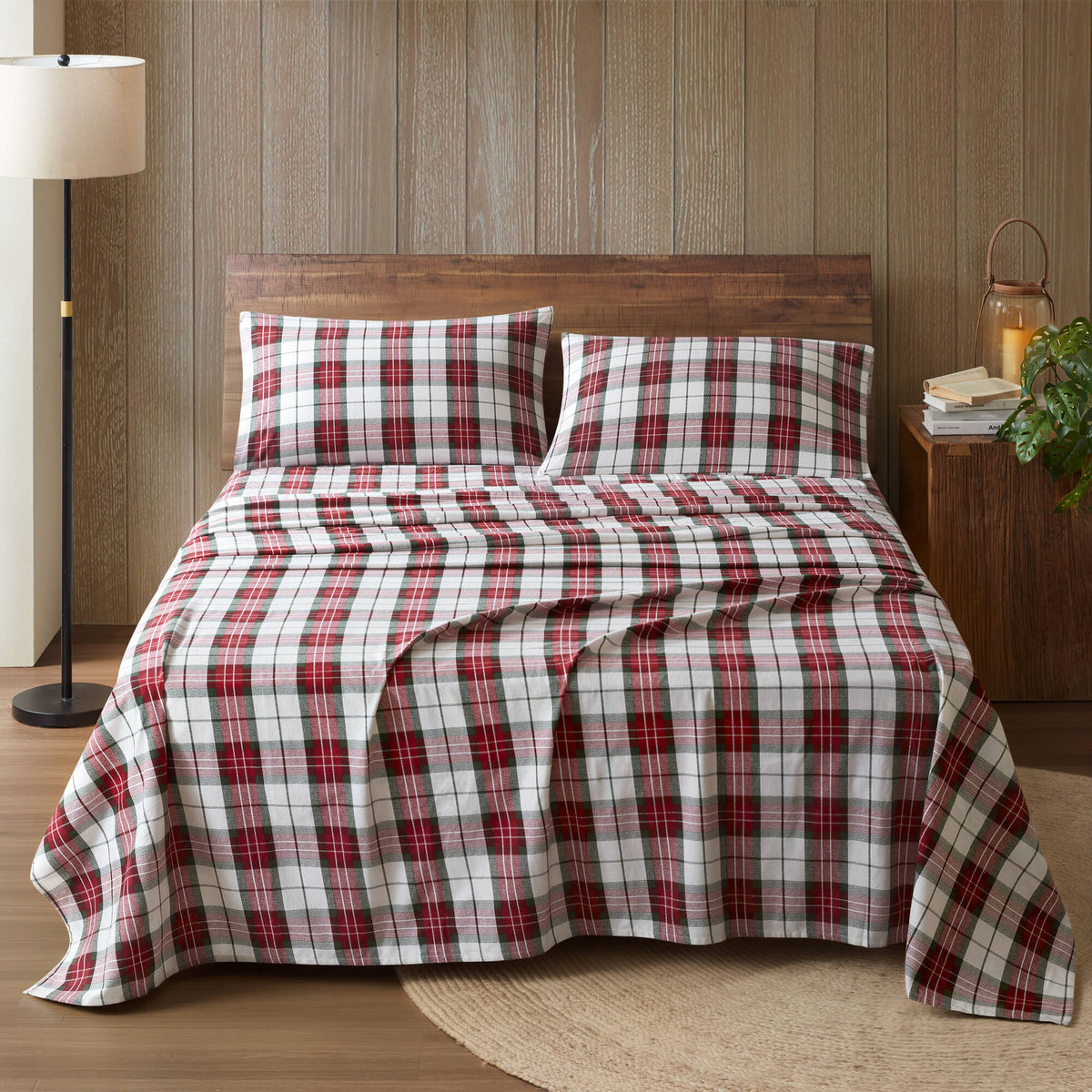 Cotton Flannel Sheet Set - Winter Plaid Red/Green