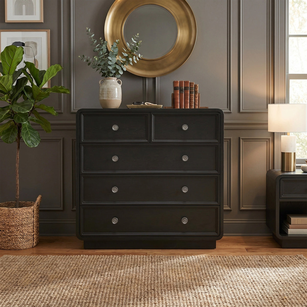 Deco 5 Drawer Dresser - Black Satin