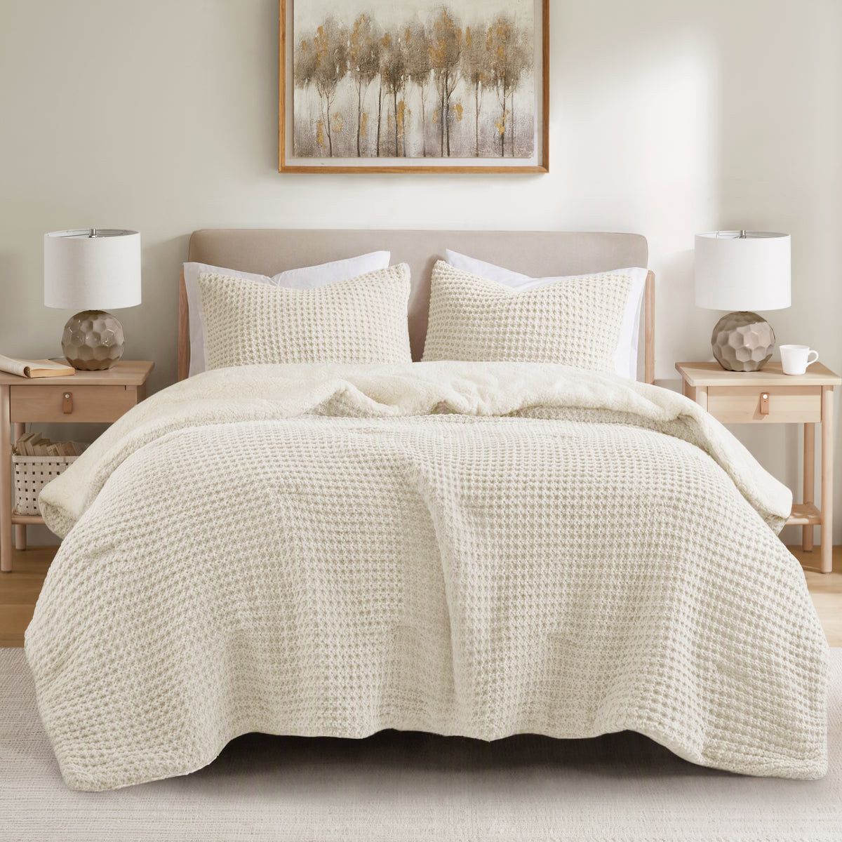 Riordan Waffle Knit Chenille Comforter Set - Ivory