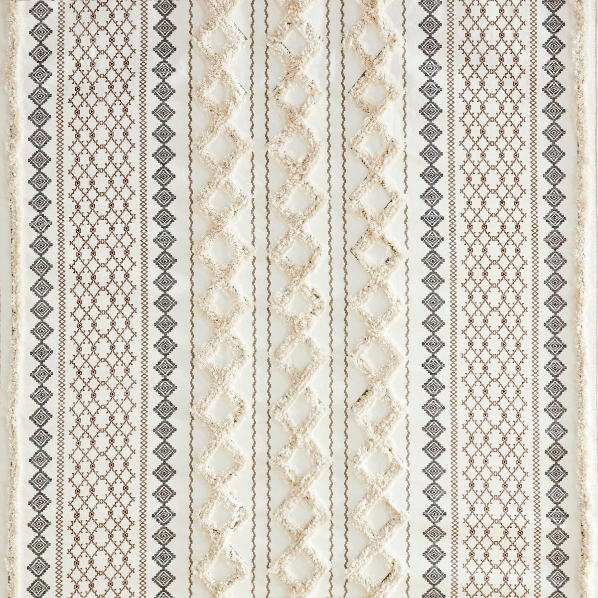 Imani Cotton Printed Shower Curtain with Chenille - Ivory
