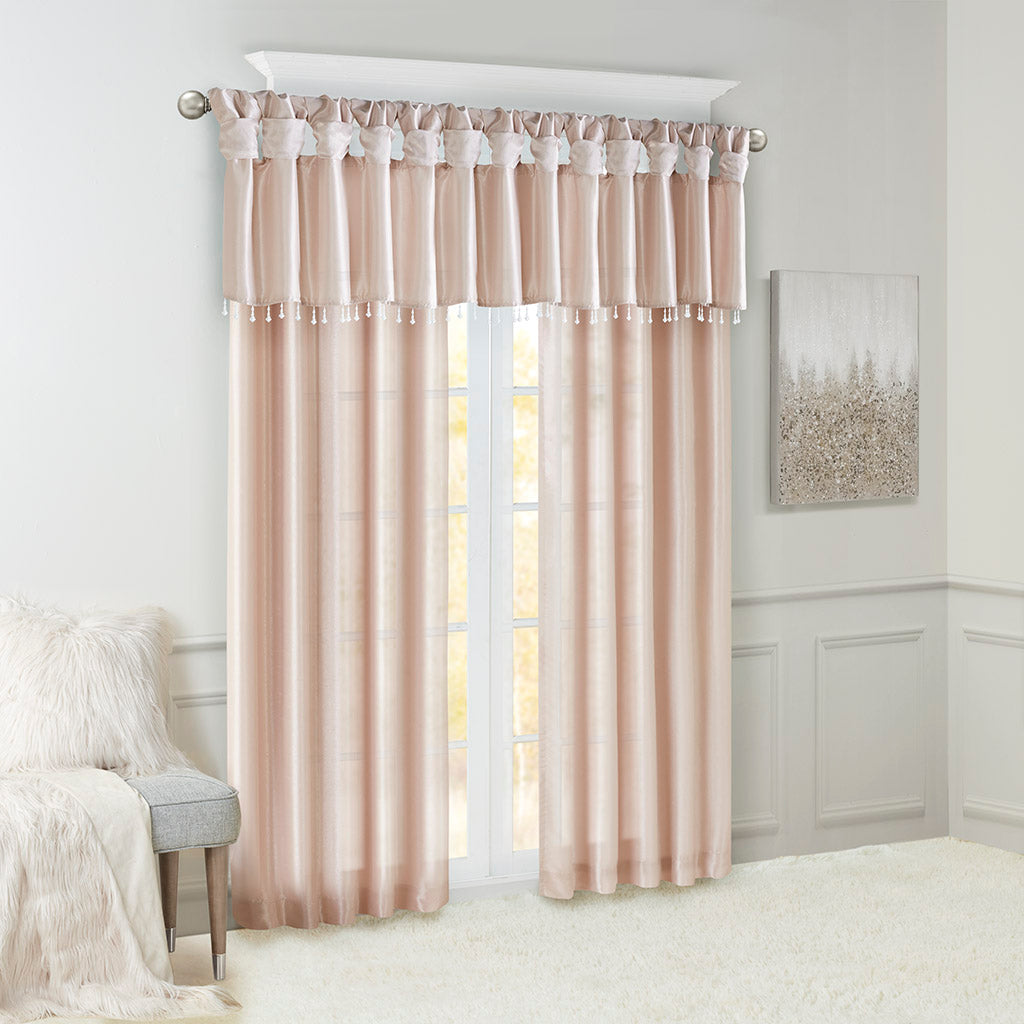 Emilia Lightweight Faux Silk Valance With Beads - Blush