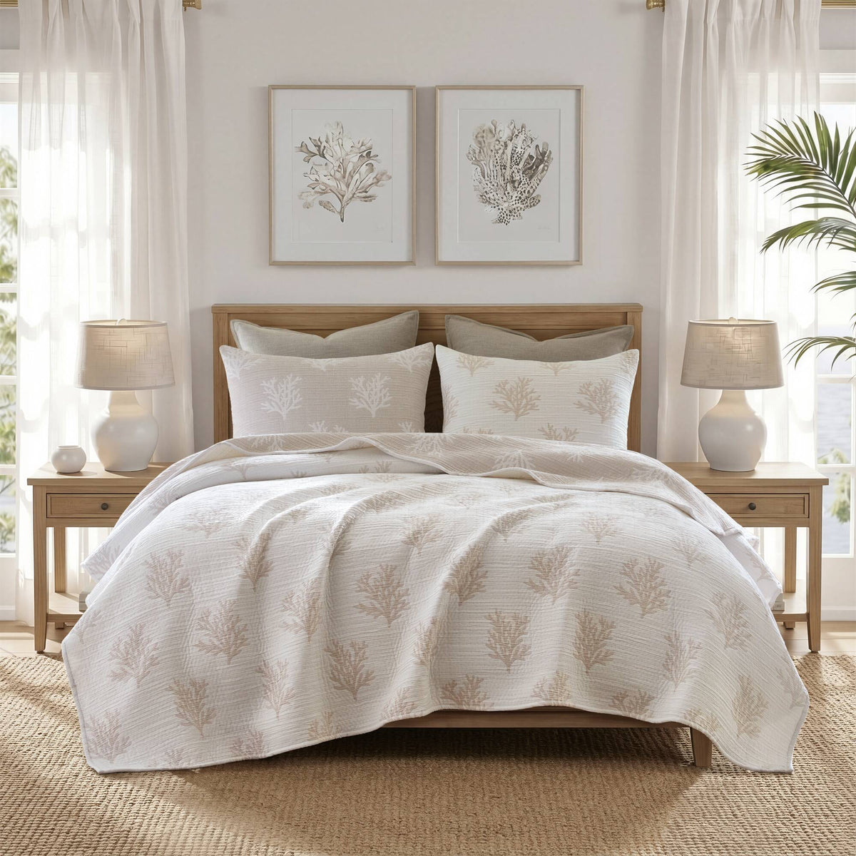 Mia Coral 3 Piece Quilt Mini Set - Linen