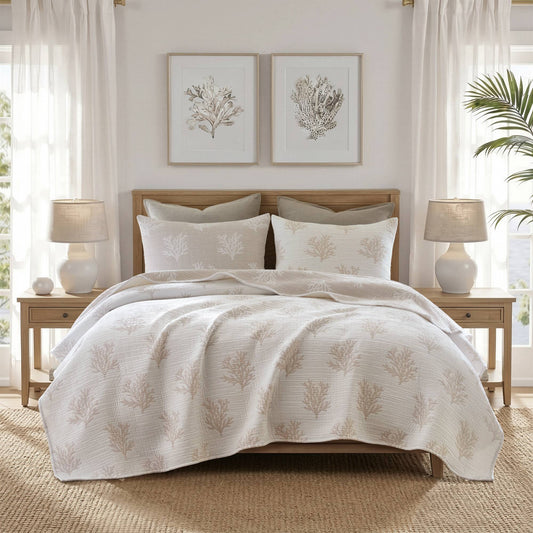 Mia Coral 3 Piece Quilt Mini Set - Linen