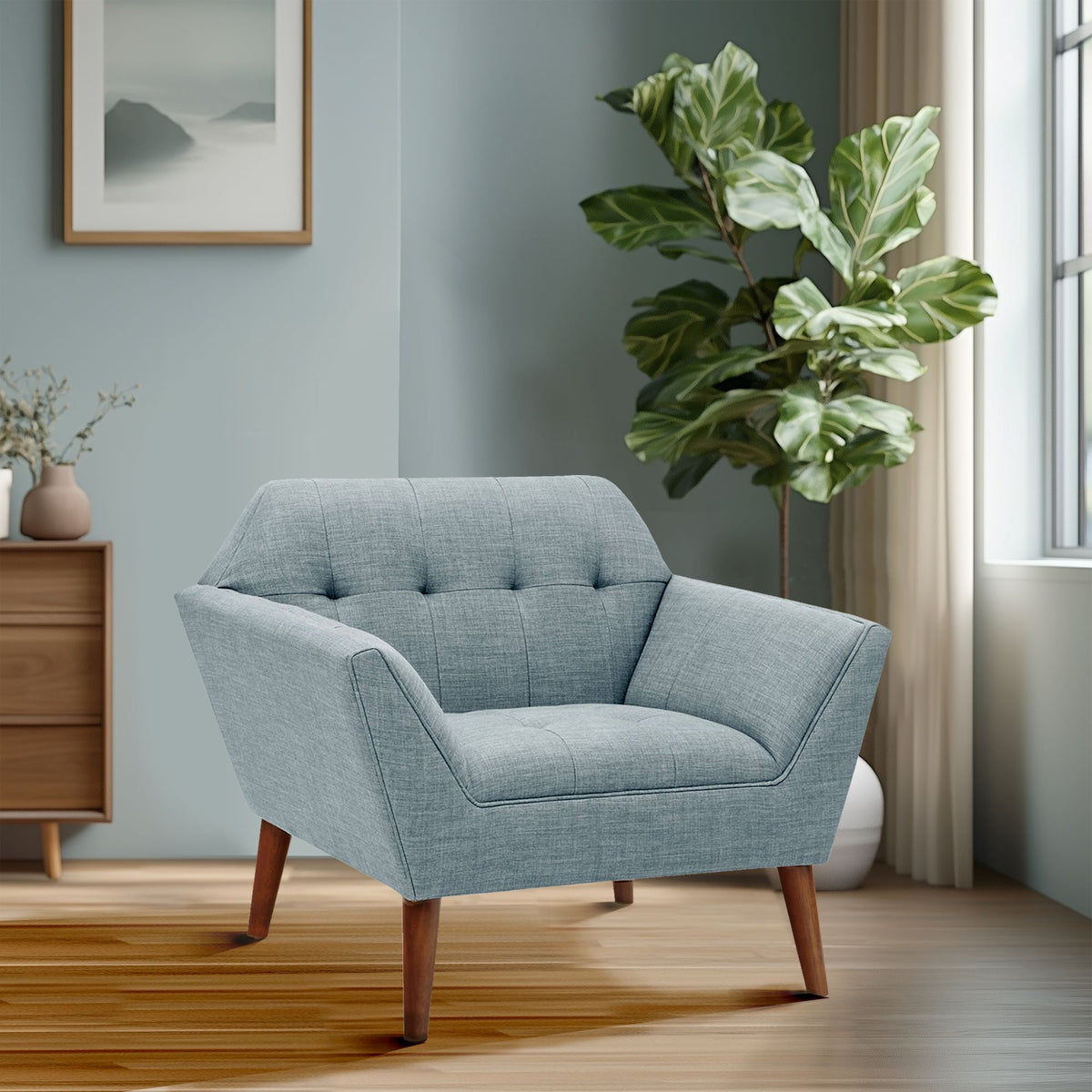 Newport Wide Mid-Century Modern Lounge Chair Set of 2 - Light Blue