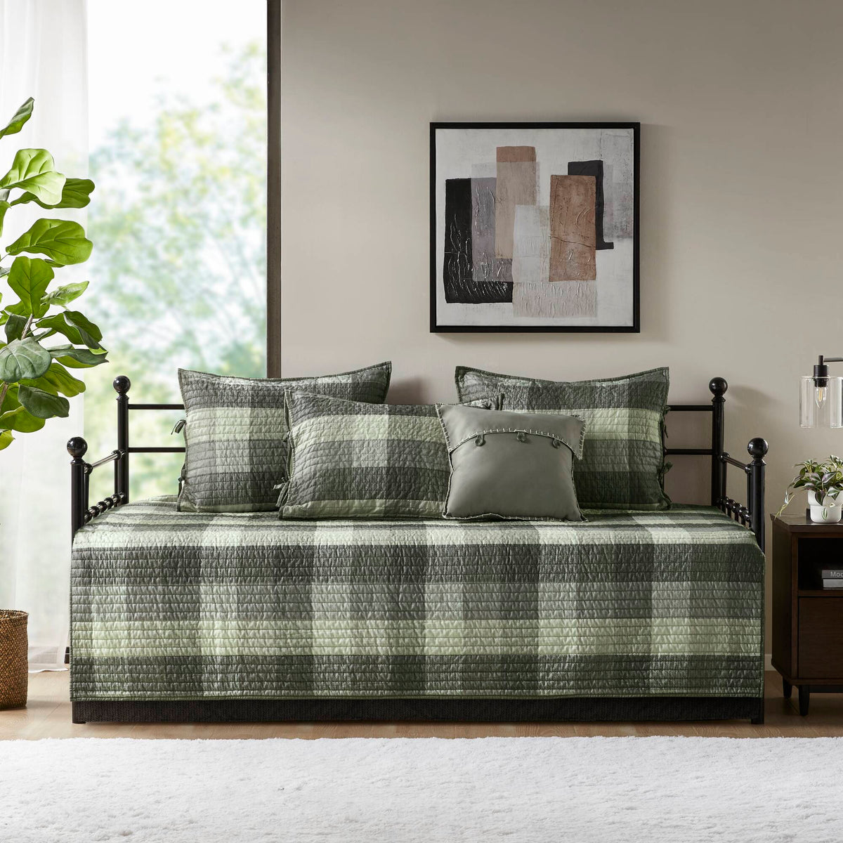 Ridge 6 Piece Reversible Plaid Daybed Cover Set - Grey