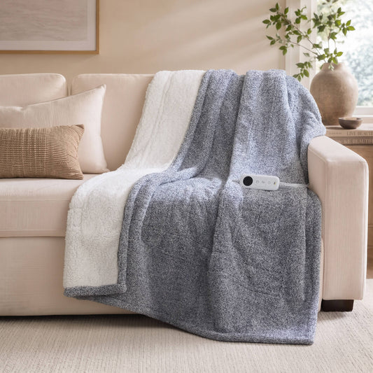 Marled Dream Soft Heated Throw - Marled Blue