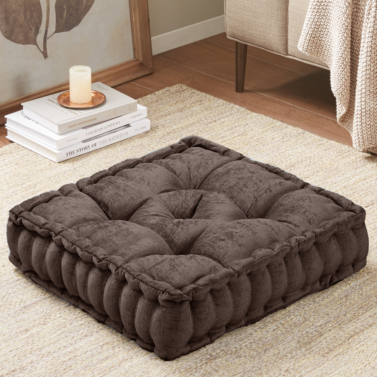Azza Poly Chenille Square Floor Pillow Cushion Compress Pack - Brown