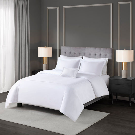 500 Thread Count Luxury Collection 100% Cotton Sateen Embroidered Duvet Cover Set - White/White