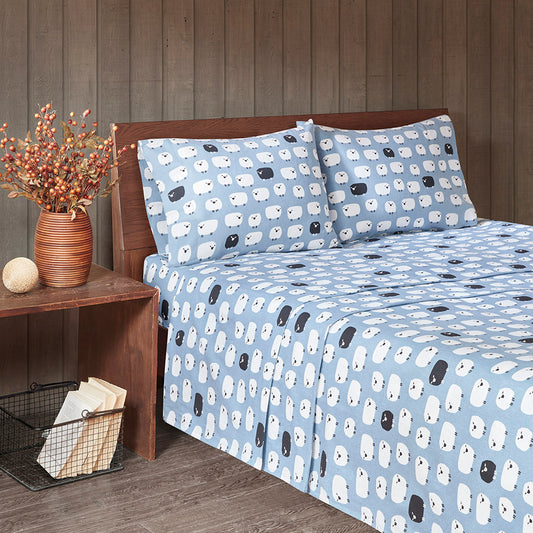 Cotton Flannel Sheet Set - Blue Sheep