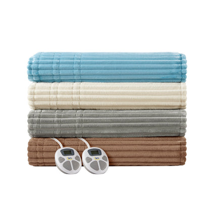 Corded Plush Heated Blanket - Grey