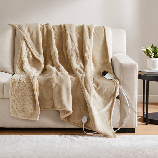 Heated Microlight to Berber Throw - Beige