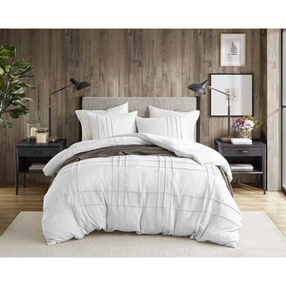 Walker Soft Washed Pleated Duvet Cover Set - White