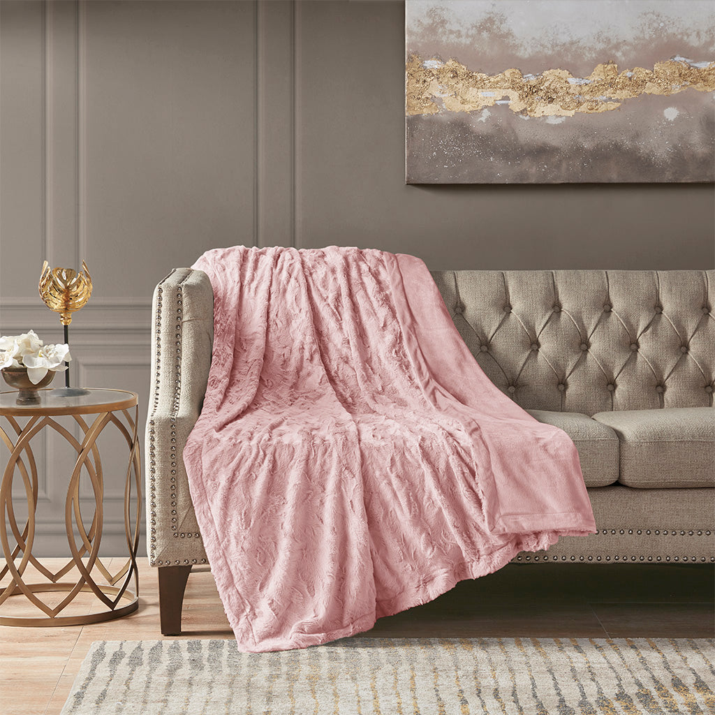 Zuri Oversized Faux Fur Throw - Blush