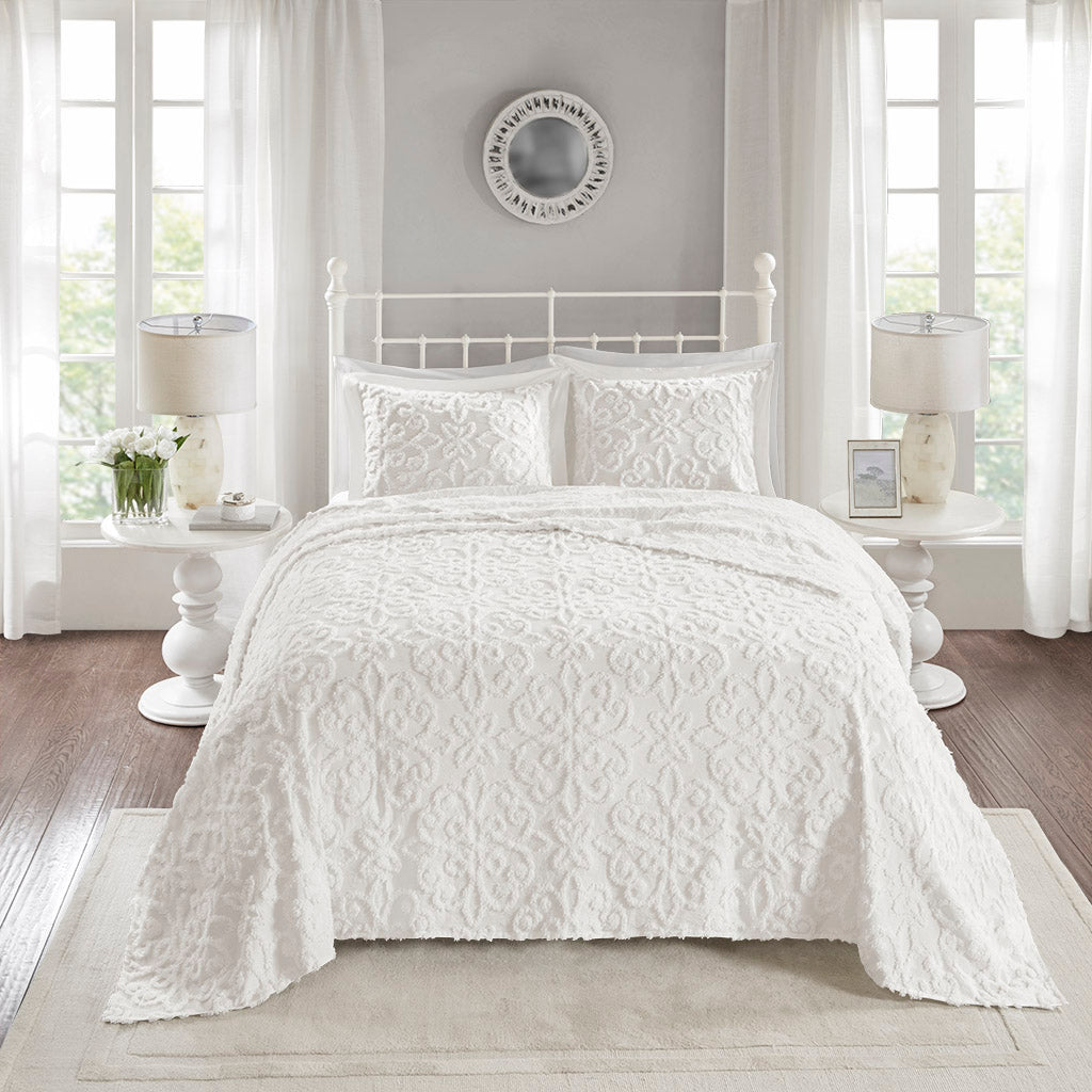 Sabrina 3 Piece Tufted Cotton Chenille Bedspread Set - Off-White
