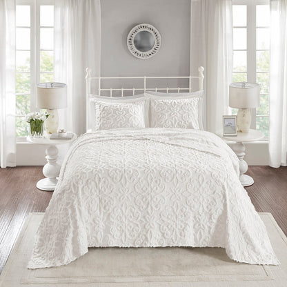 Sabrina 3 Piece Tufted Cotton Chenille Bedspread Set - Off-White