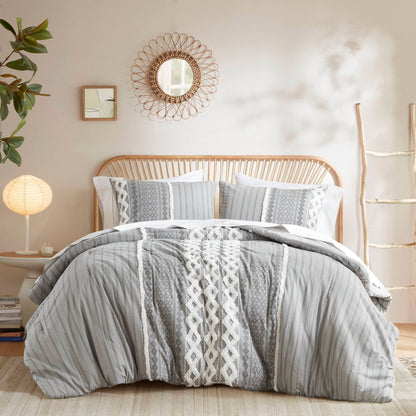 Imani Cotton Printed Comforter Set with Chenille - Gray