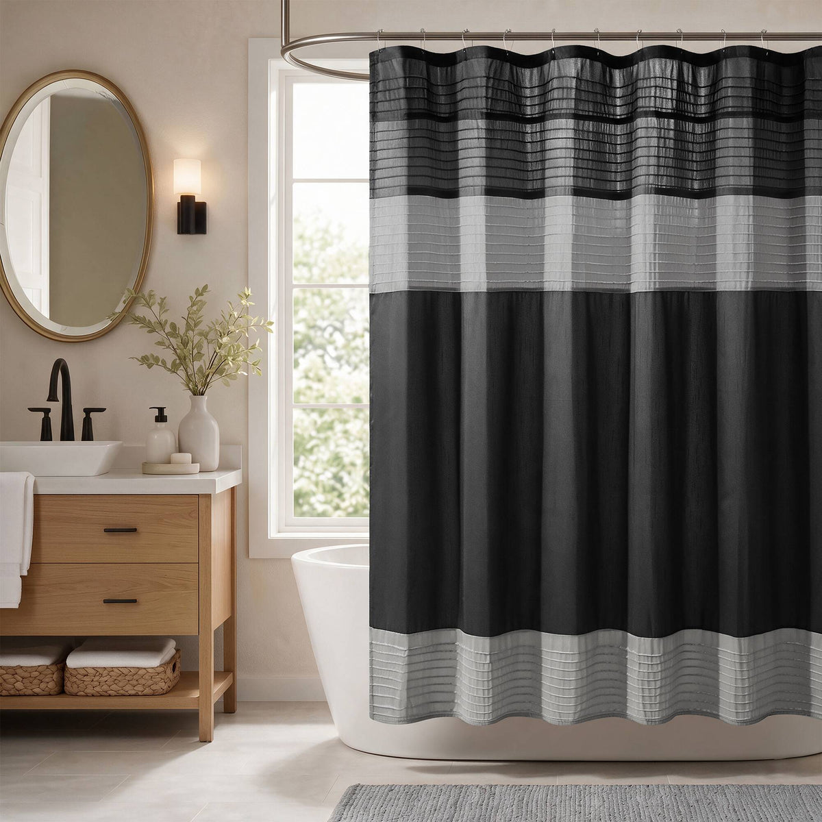 Amherst Faux Silk Shower Curtain - Black