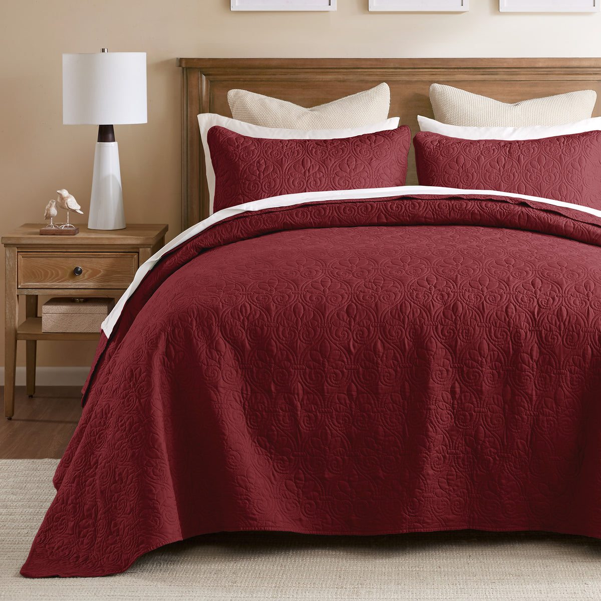 Quebec Reversible Bedspread Set - Red