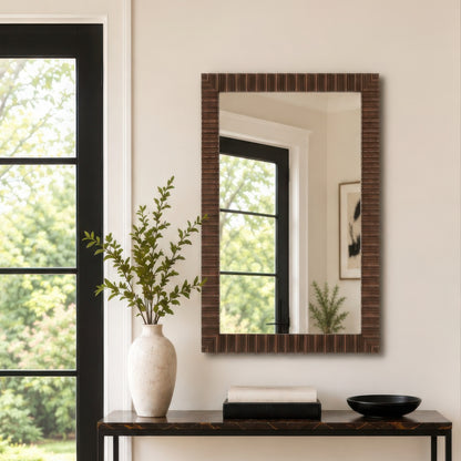 Simone Fluted Wall Mirror - Walnut Brown