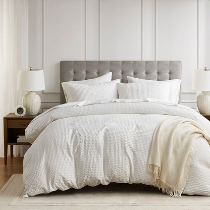 Mina Weave Textured Duvet Cover Set - White