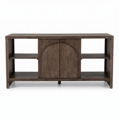 Bellcourt Arch Media Console with Arched Door Storage & Open Shelves - Walnut Brown