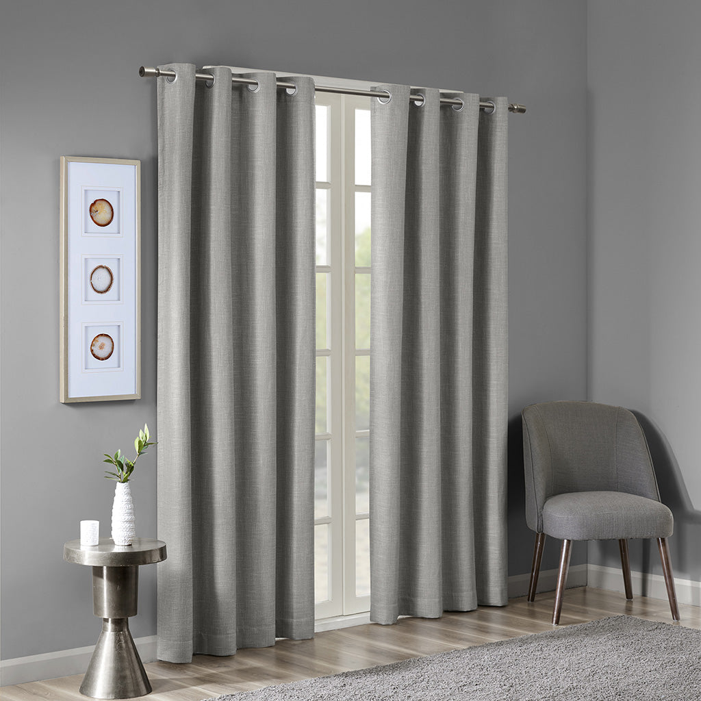 Maya Printed Heathered Blackout Grommet Top Curtain Panel - Grey