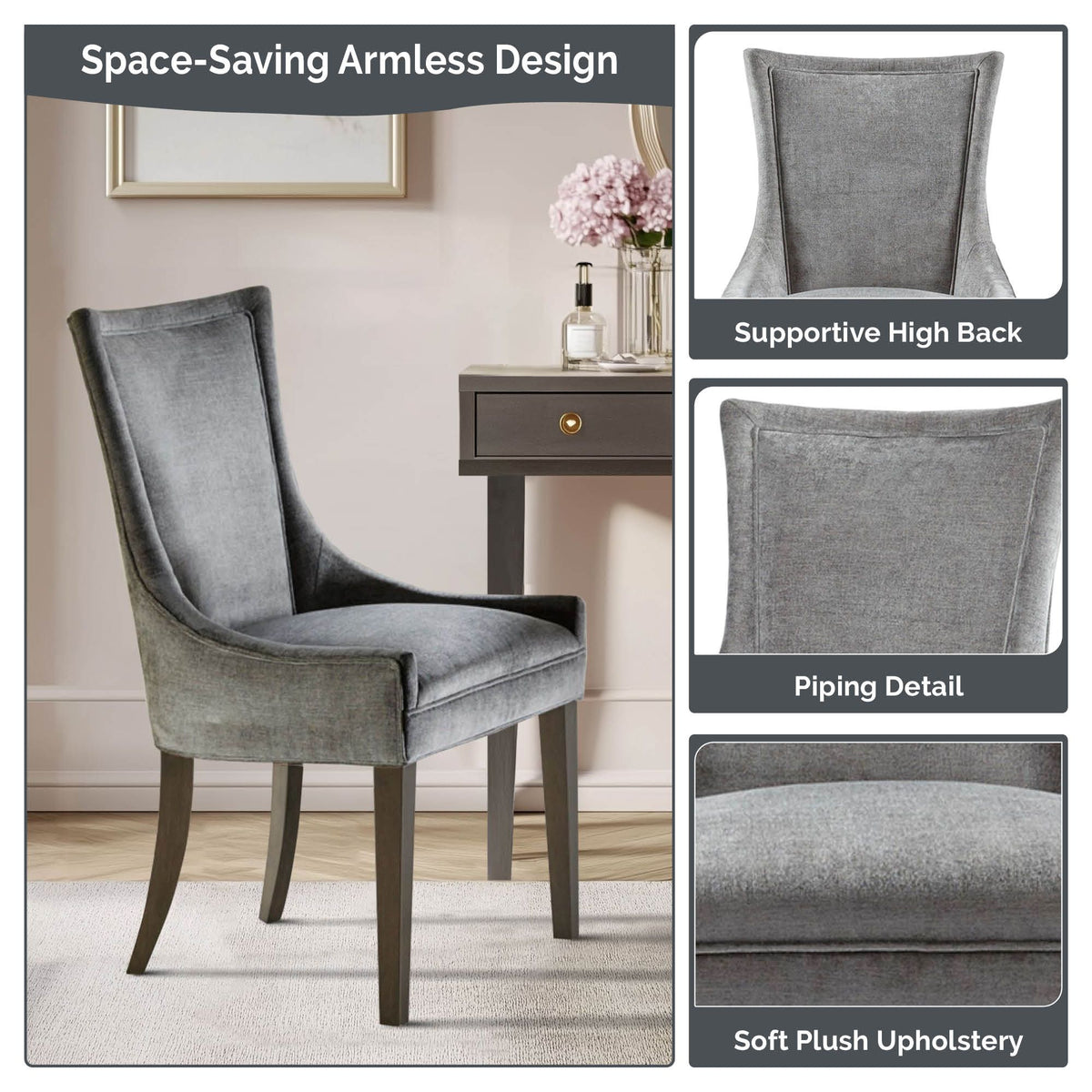 Ultra Upholstered Dining Side Chairs with wood legs (Set of 2) - Dark Gray