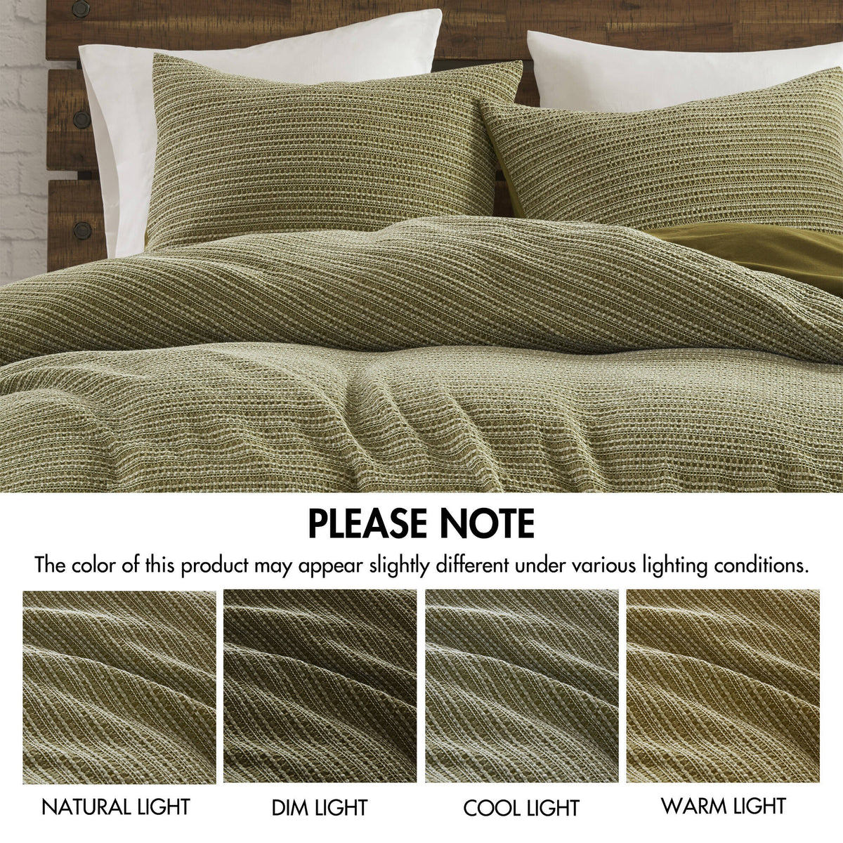 Lyon Waffle Washed Duvet Set - Green