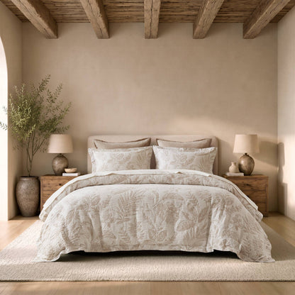 Maison Tropical Cotton Jacquard Botanical Duvet Cover Set - Linen
