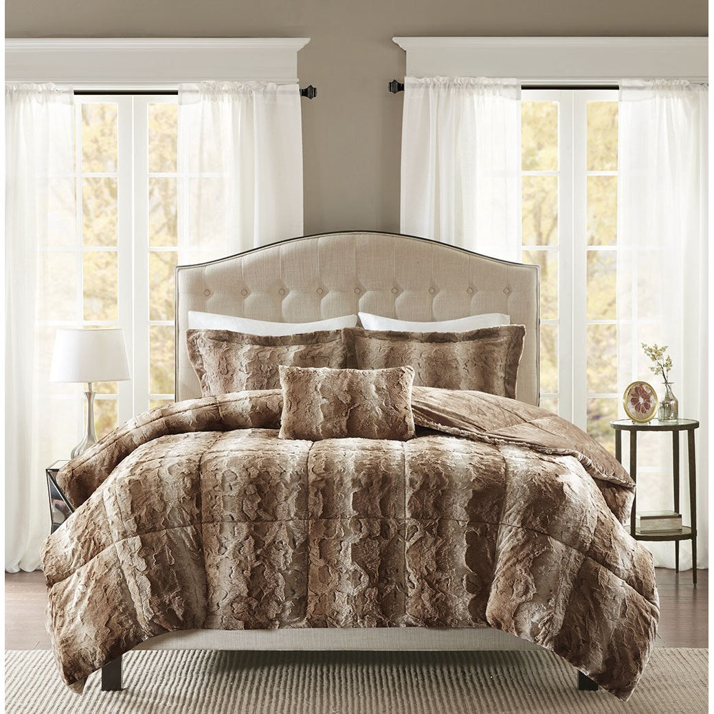Zuri Faux Fur Comforter Set - Tan