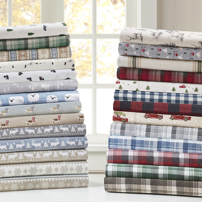Cotton Flannel Sheet Set - Grey Ski Jump