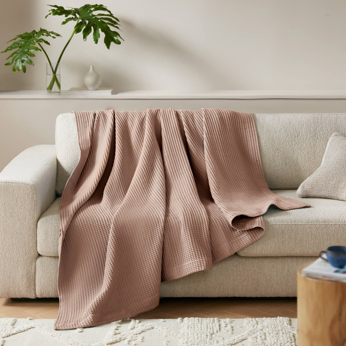 Waffle Weave Cotton Blanket - Mocha