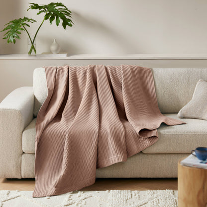 Waffle Weave Cotton Blanket - Mocha