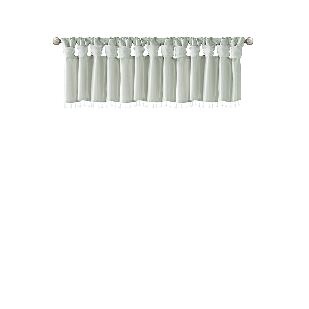 Emilia Lightweight Faux Silk Valance With Beads - Dusty Aqua