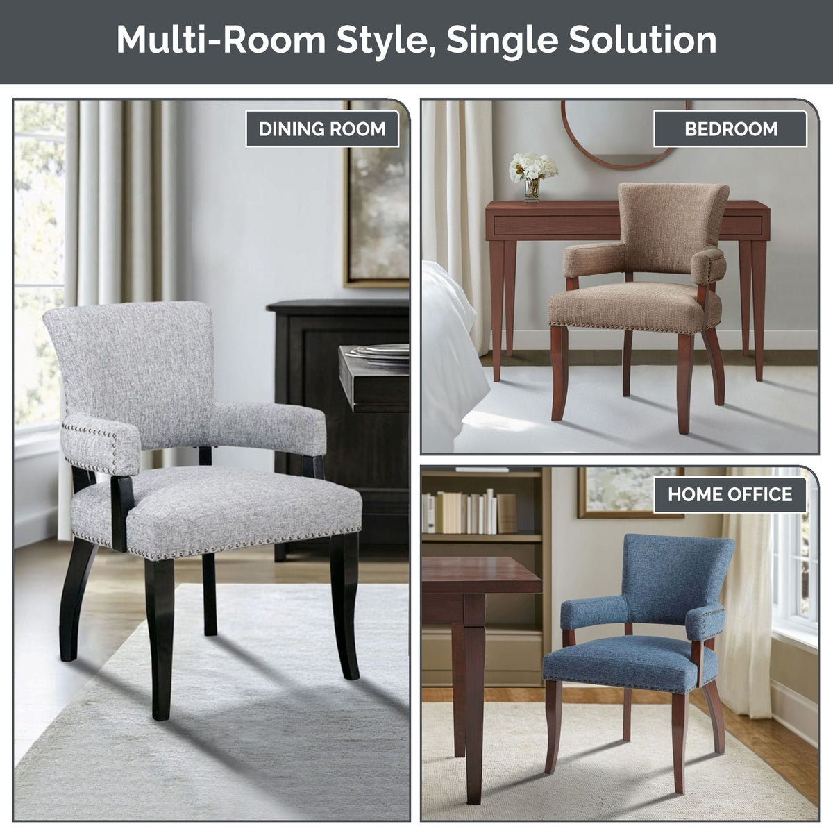 Dawson Upholstered Dining Chair with Padded Arm - Blue