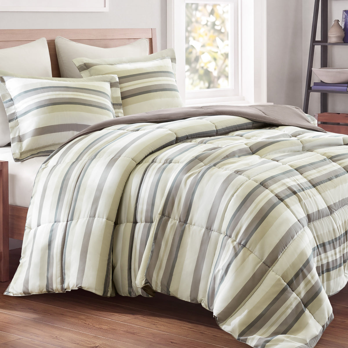 Parkston 3M Scotchgard Down Alternative All Season Comforter Set - Taupe Wesley Stripe