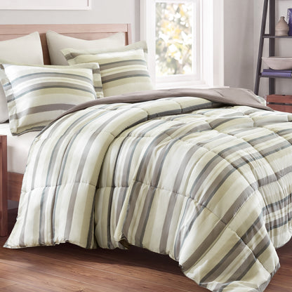 Parkston 3M Scotchgard Down Alternative All Season Comforter Set - Taupe Wesley Stripe