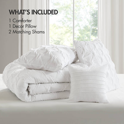 Bailey Diamond Pintuck Pleated Woven Comforter Set - White