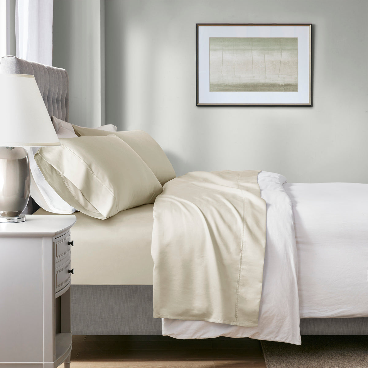 1000 Thread Count HeiQ Smart Temperature Cotton Blend 4 PC Sheet Set - Ivory