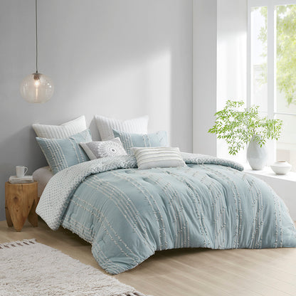 Kara 3 Piece Cotton Jacquard Comforter Set - Aqua