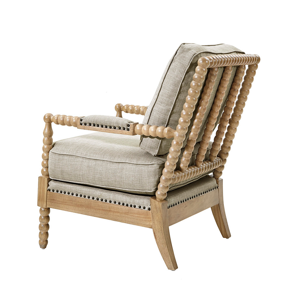 Donohue Turned Spindle Wood Accent Armchair - Light Grey/Camel Oak