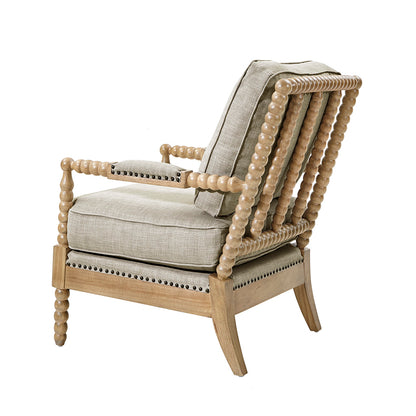 Donohue Turned Spindle Wood Accent Armchair - Light Grey/Camel Oak