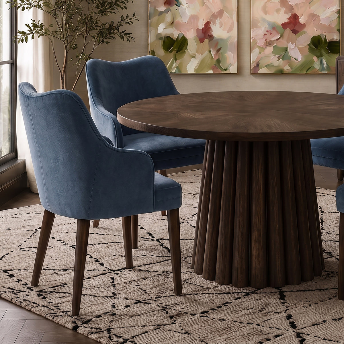 Larkspur Wave Back Velvet Dining Arm Chair - Slate Blue