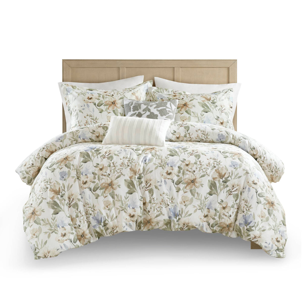 Herbal 5 Piece Cotton Sateen Print Duvet Set - Multi