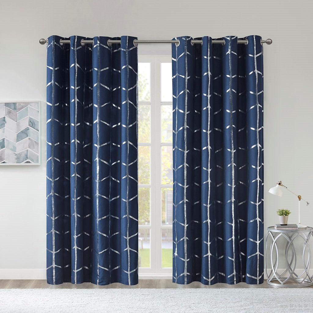 Raina Total Blackout Metallic Print Grommet Top Curtain