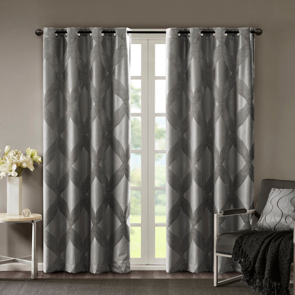 Bentley Ogee Knitted Jacquard Total Blackout Curtain Panel - Charcoal