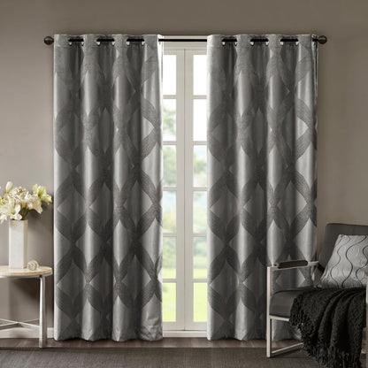 Bentley Ogee Knitted Jacquard Total Blackout Curtain Panel - Charcoal